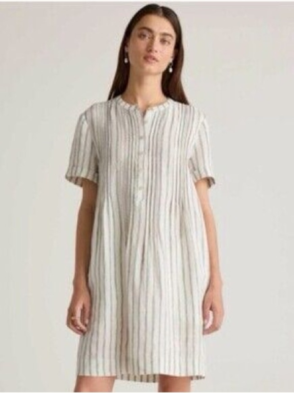 Quince 100% Linen Cream Striped Button Popover Dress Size Medium